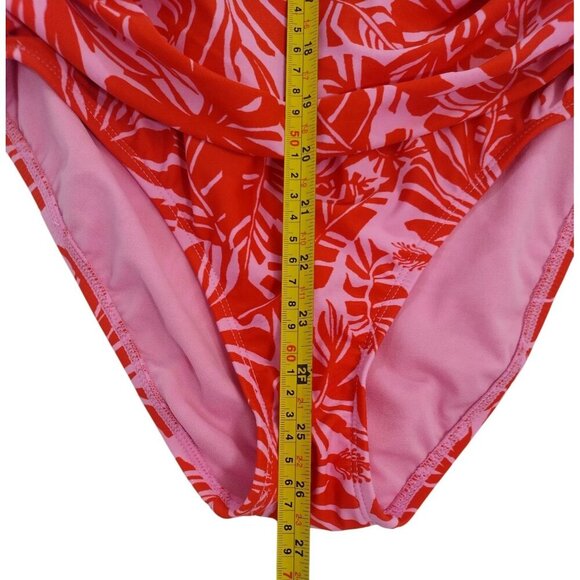 Ellen Tracy One-Piece Swimsuit Size 8 Pink Red Tropical Floral Ruched V-Neck. - Picture 6 of 6